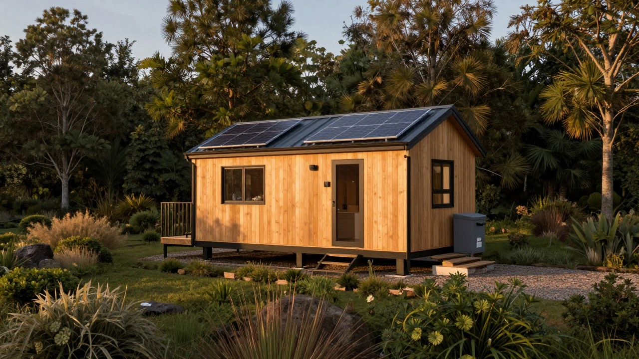 Solar-equipped tiny house on private wooded property
