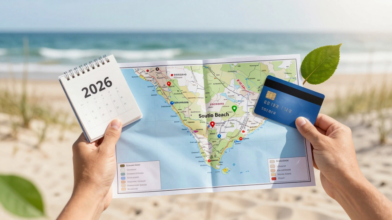 Hands holding map of SC coast with travel planning items