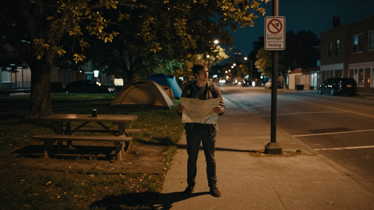 Traveler choosing between state park and urban restrictions