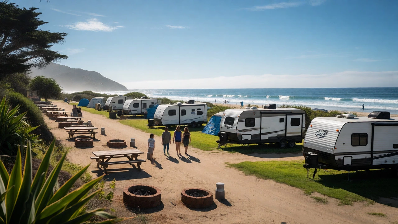 Legal designated campground near California beach with families