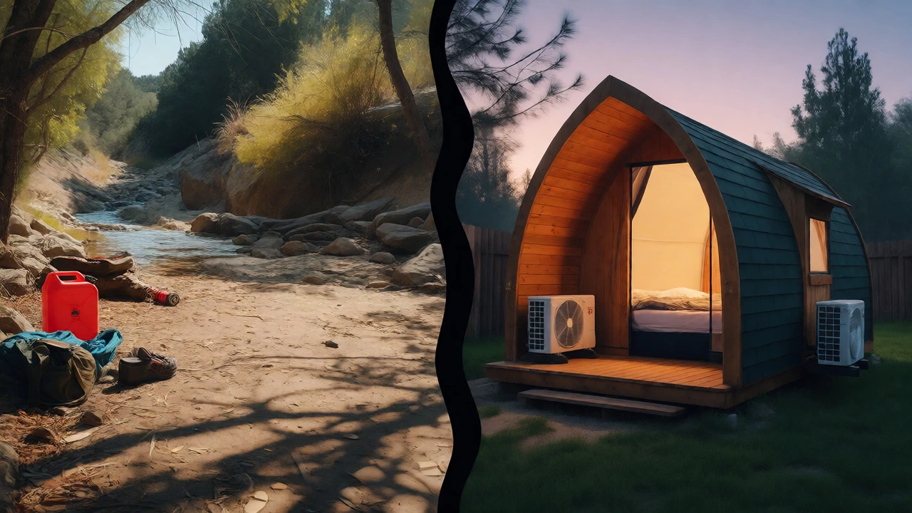 Comparison of rough bush camping vs luxury glamping